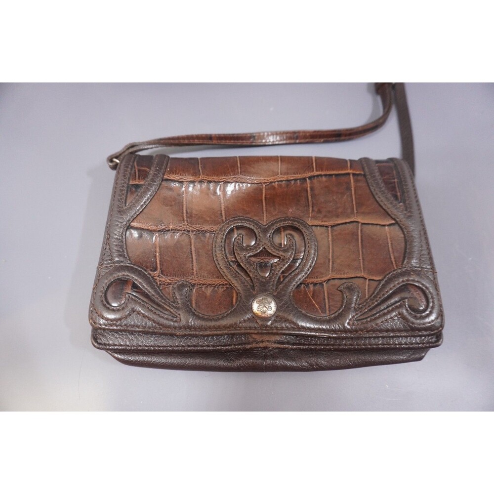 Brighton Siren Croc Embossed Leather Crossbody Wallet Bag Brown Heart